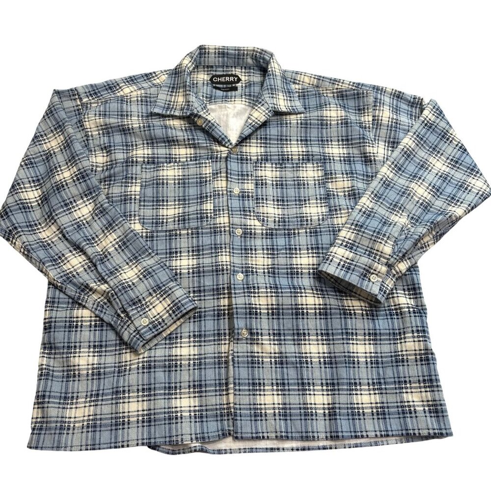 Cherry LA Blue and White Plaid Casual Button Down Shirt